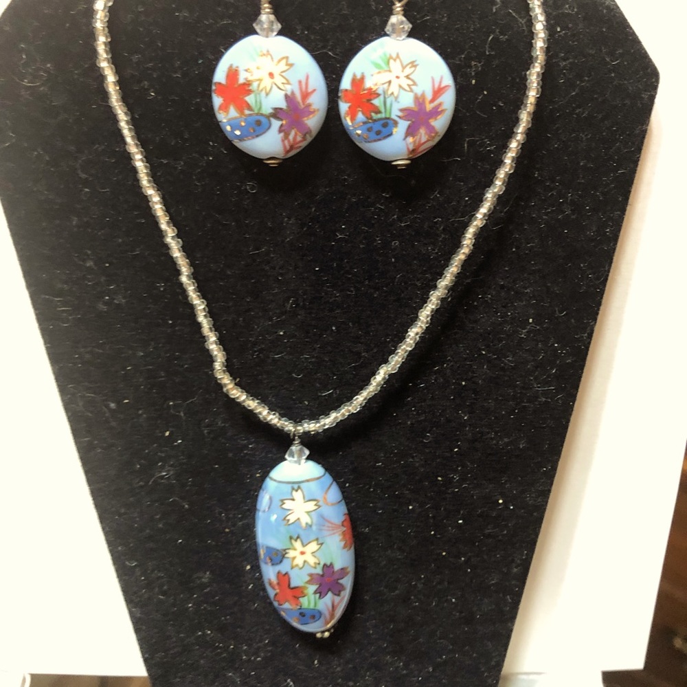 Beautiful sky blue floral jewelry set